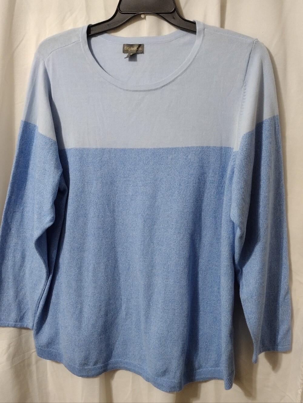 Style & Co. Two-Tone Light Blue Crewneck Sweater